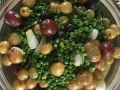 potatoes, peas , and spring onions